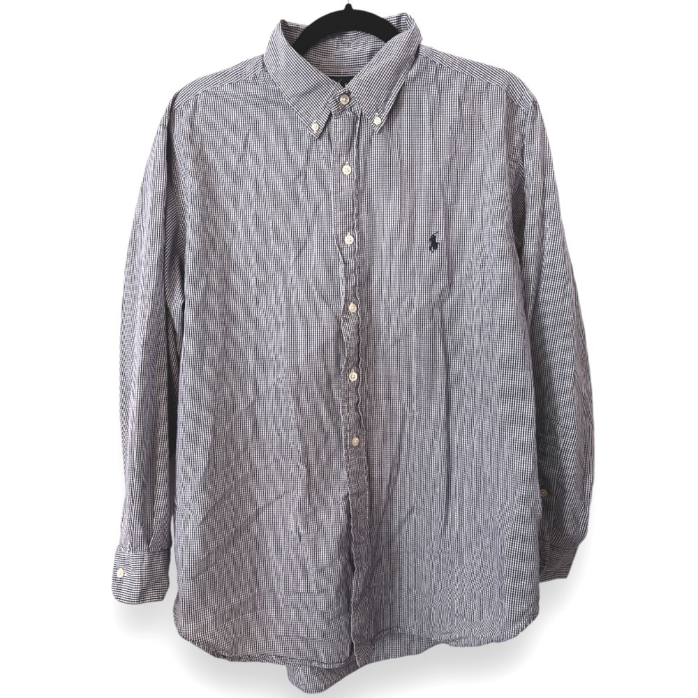 Ralph Lauren Classic Fit Blue & White Cotton‎ Gingham Button Down Shirt 16.5